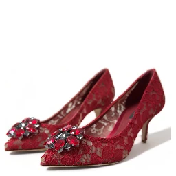 Red Taormina Lace Crystal Heels Pumps Shoes