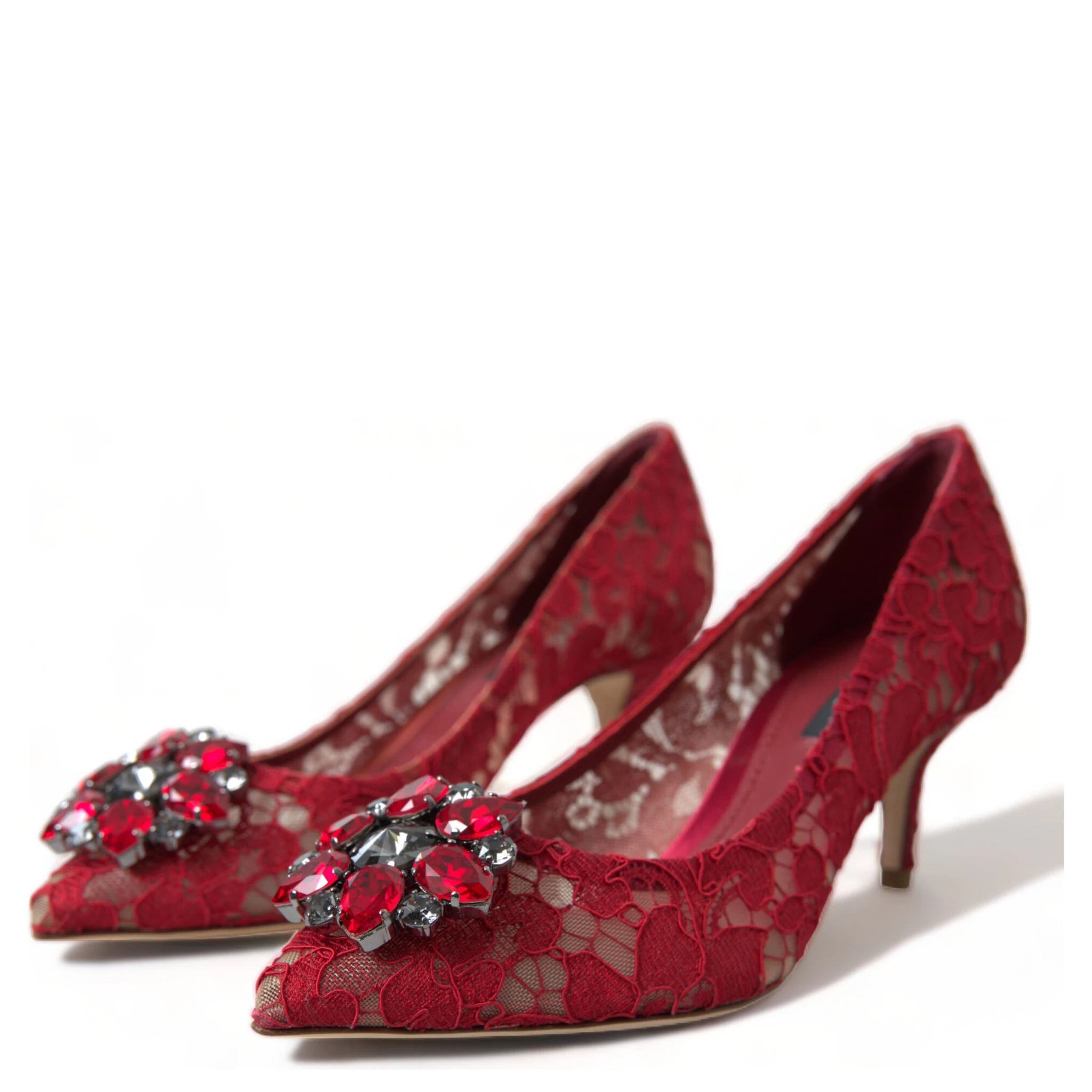 Red Taormina Lace Crystal Heels Pumps Shoes