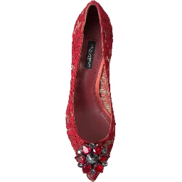 Red Taormina Lace Crystal Heels Pumps Shoes
