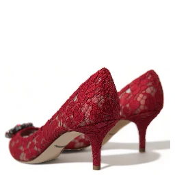 Red Taormina Lace Crystal Heels Pumps Shoes