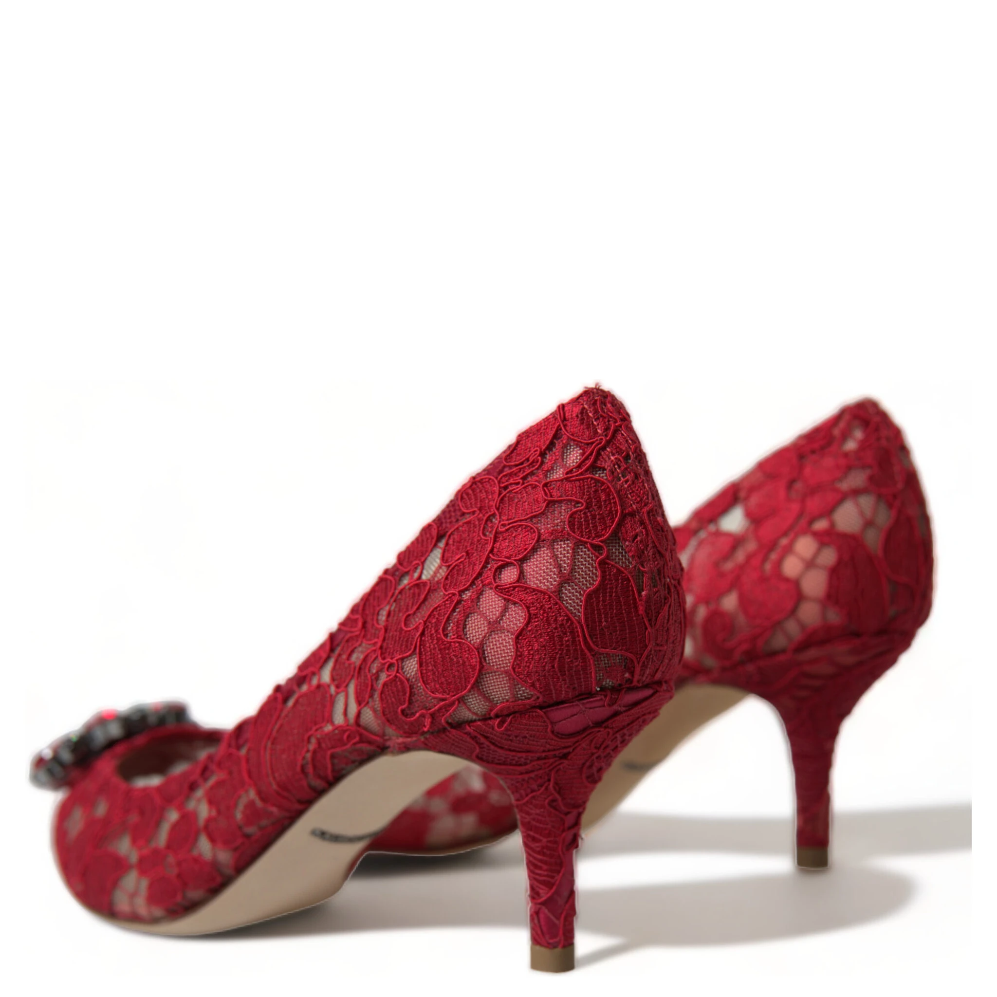Red Taormina Lace Crystal Heels Pumps Shoes