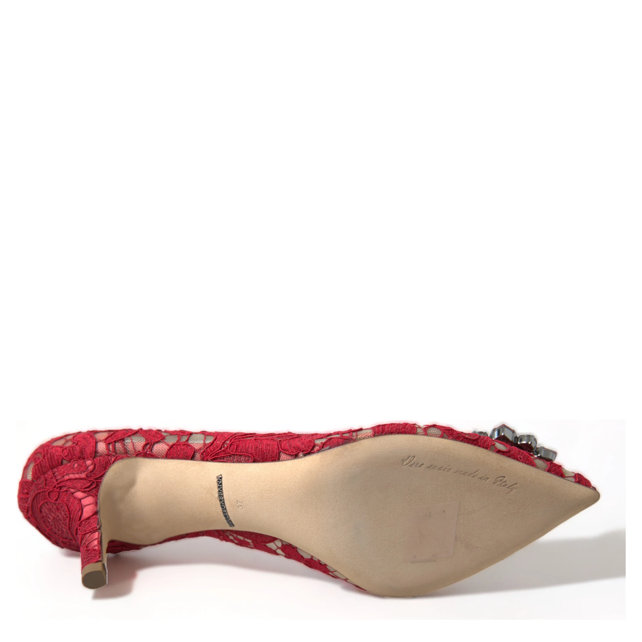 Red Taormina Lace Crystal Heels Pumps Shoes