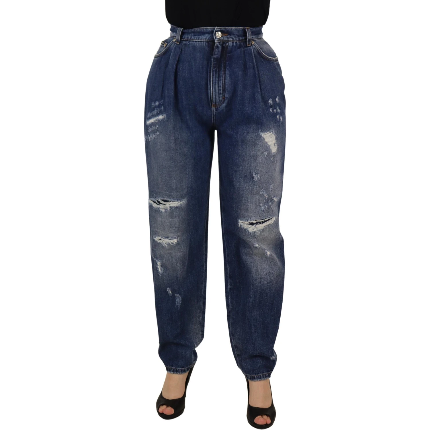 Blue Washed High Waist Loose Fit Pants