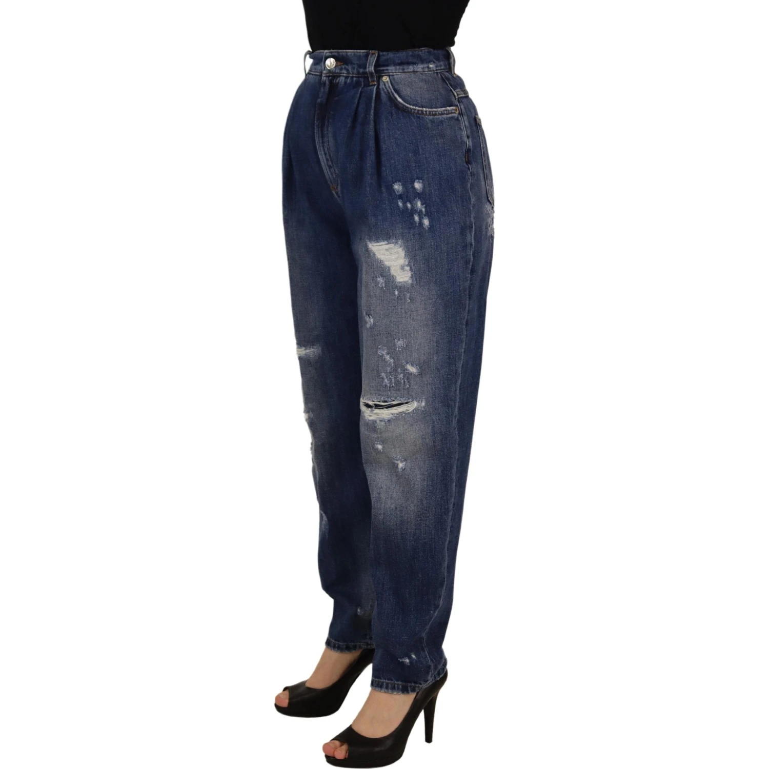 Blue Washed High Waist Loose Fit Pants