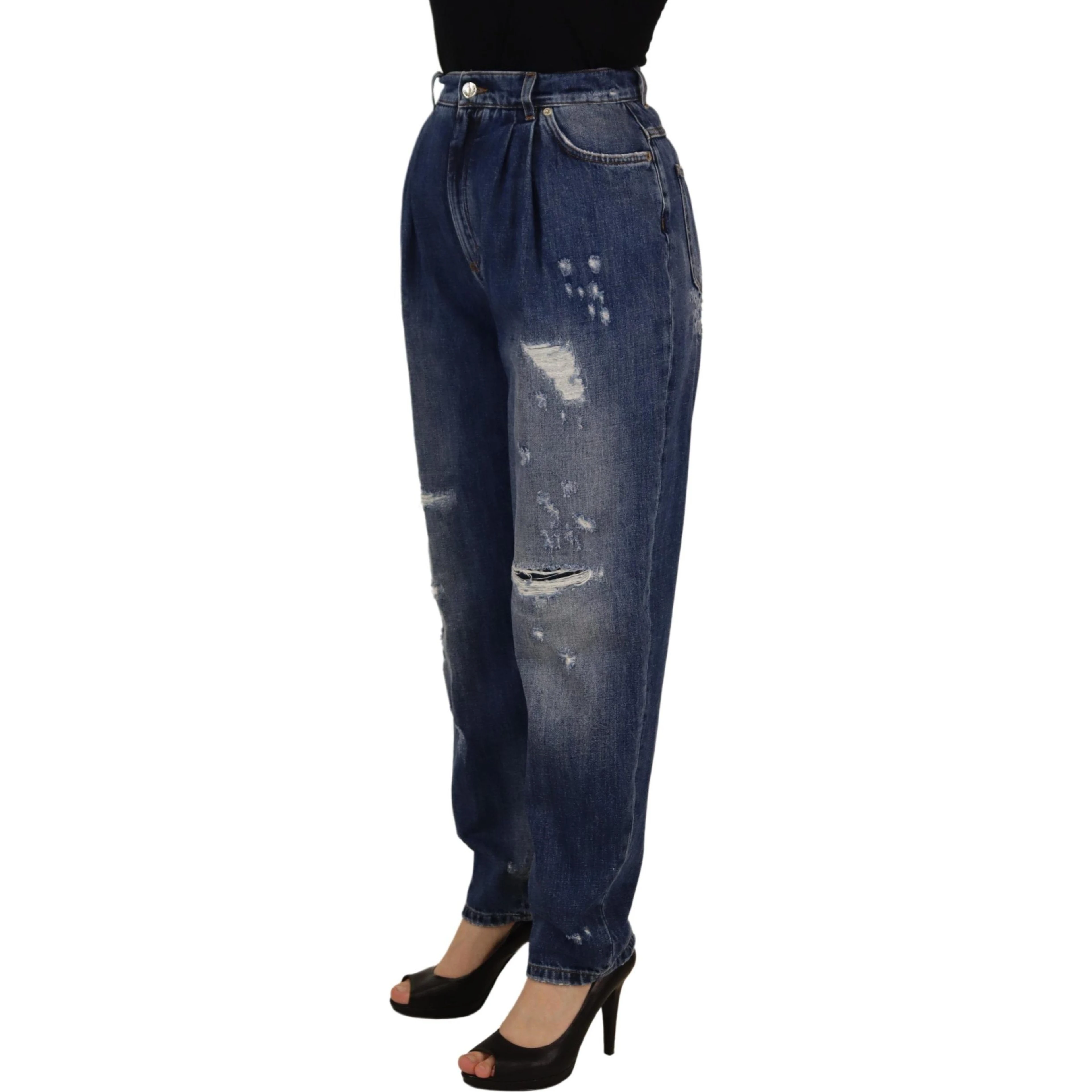 Blue Washed High Waist Loose Fit Pants