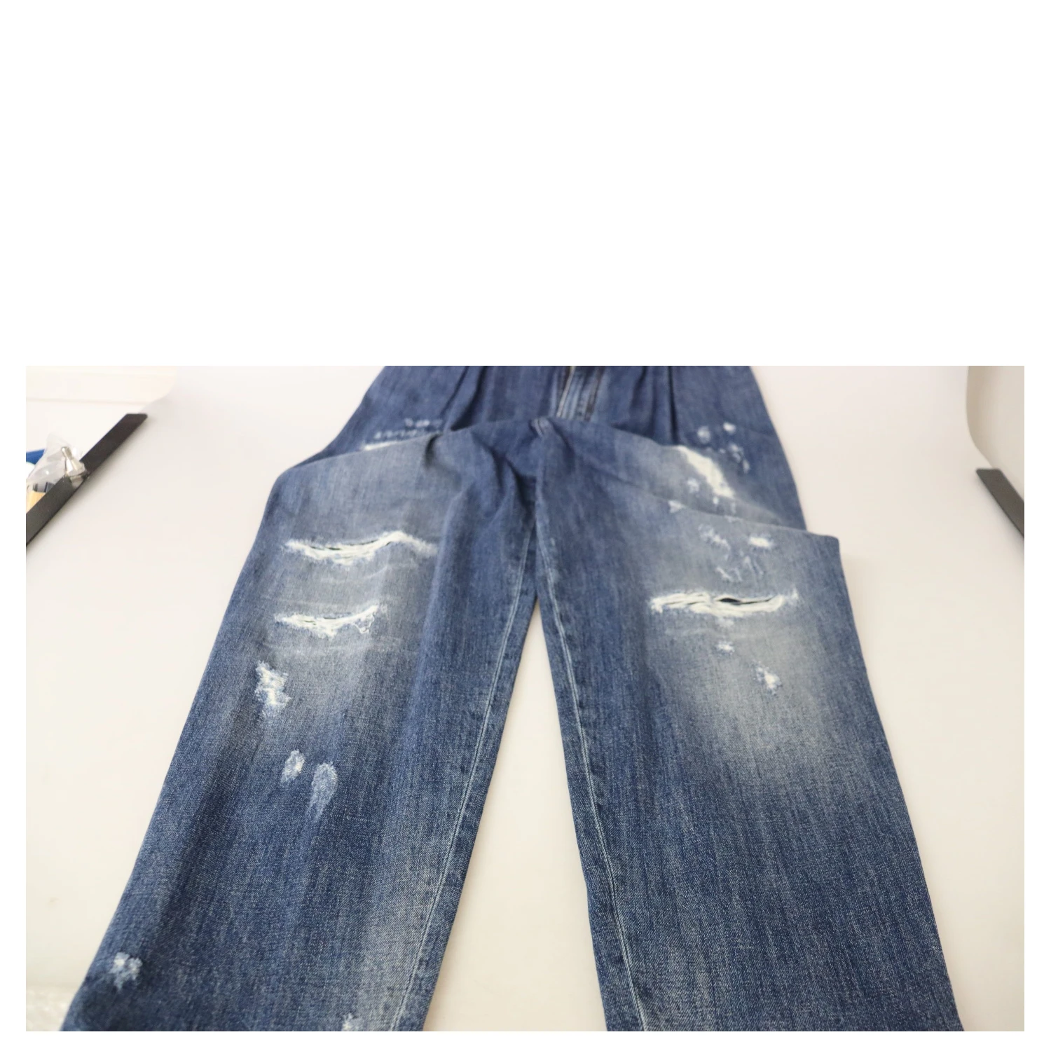 Blue Washed High Waist Loose Fit Pants