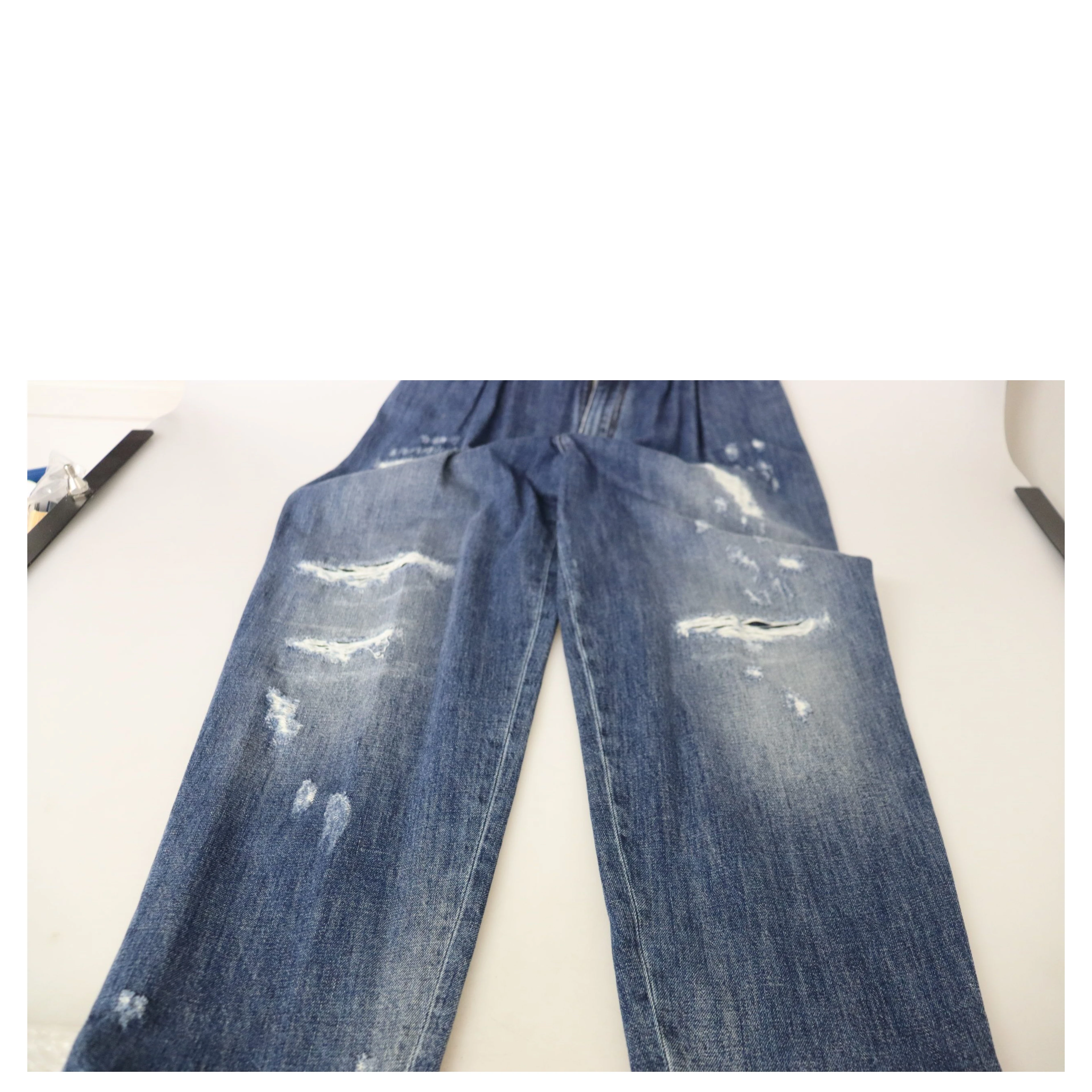 Blue Washed High Waist Loose Fit Pants