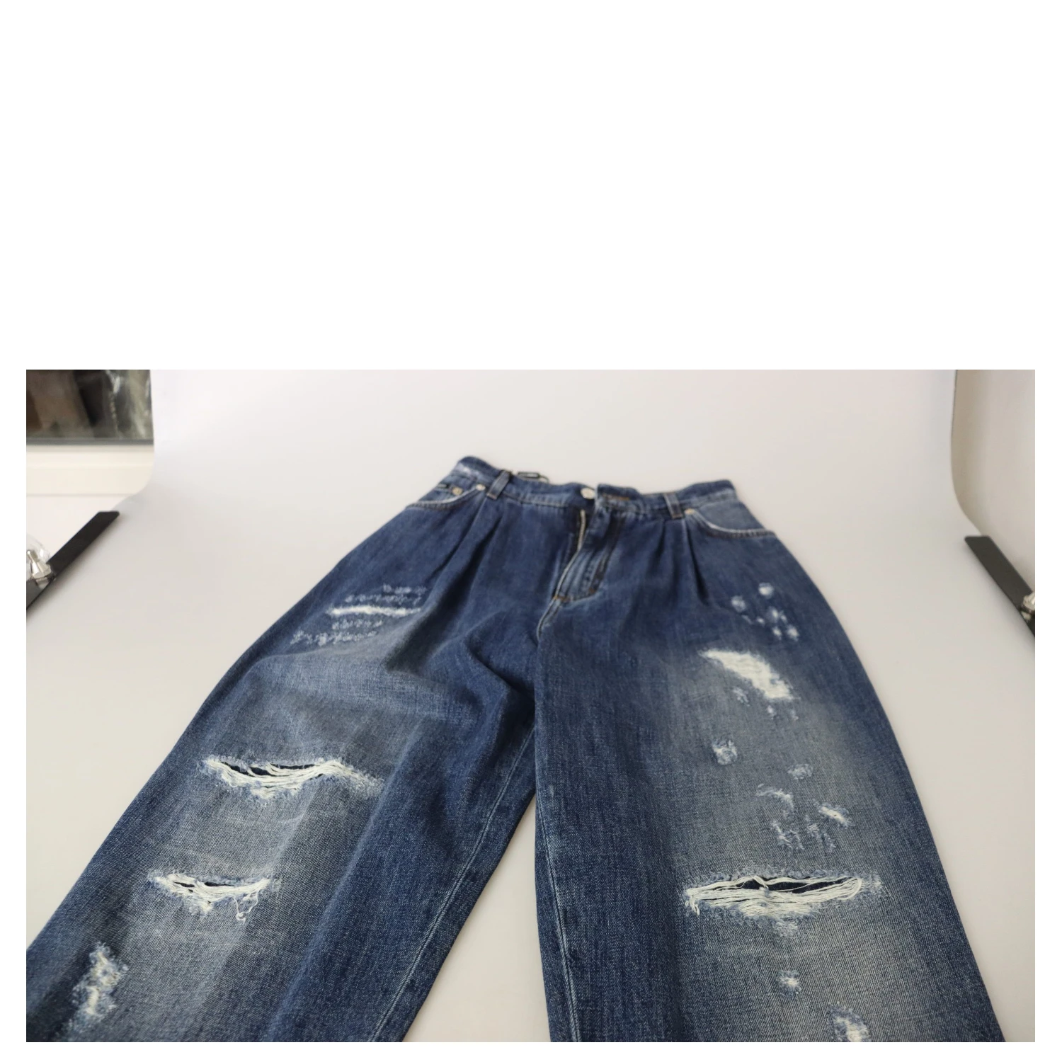 Blue Washed High Waist Loose Fit Pants