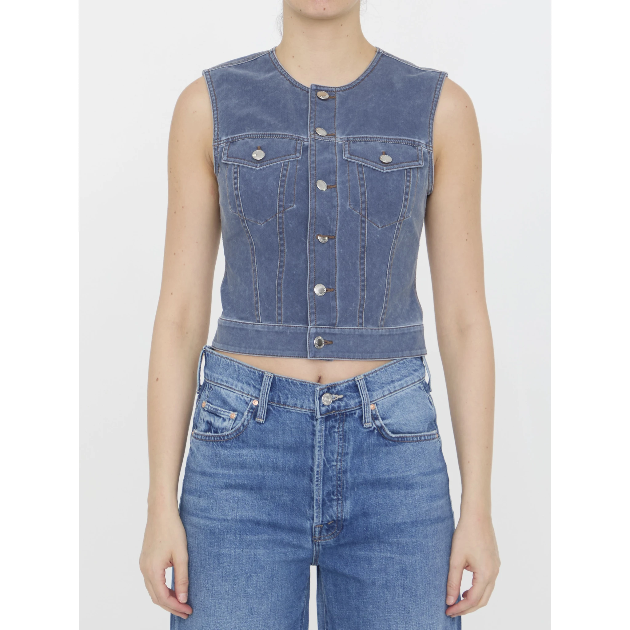 Vest in denim trompe-l'oeil
