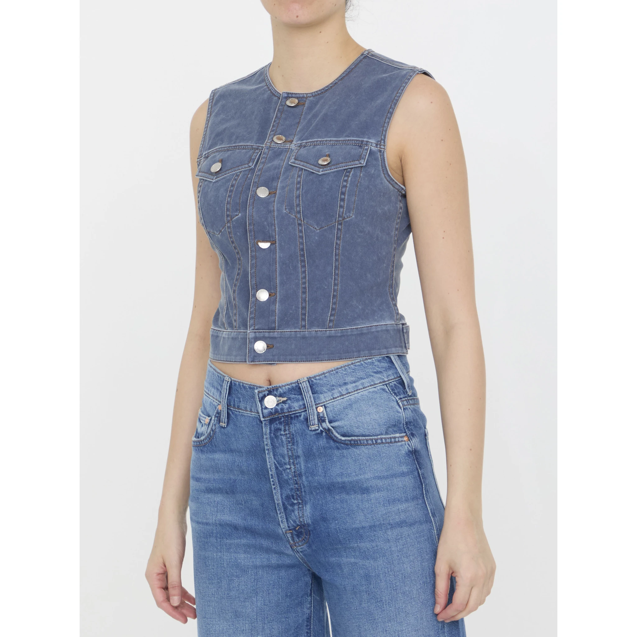 Vest in denim trompe-l'oeil