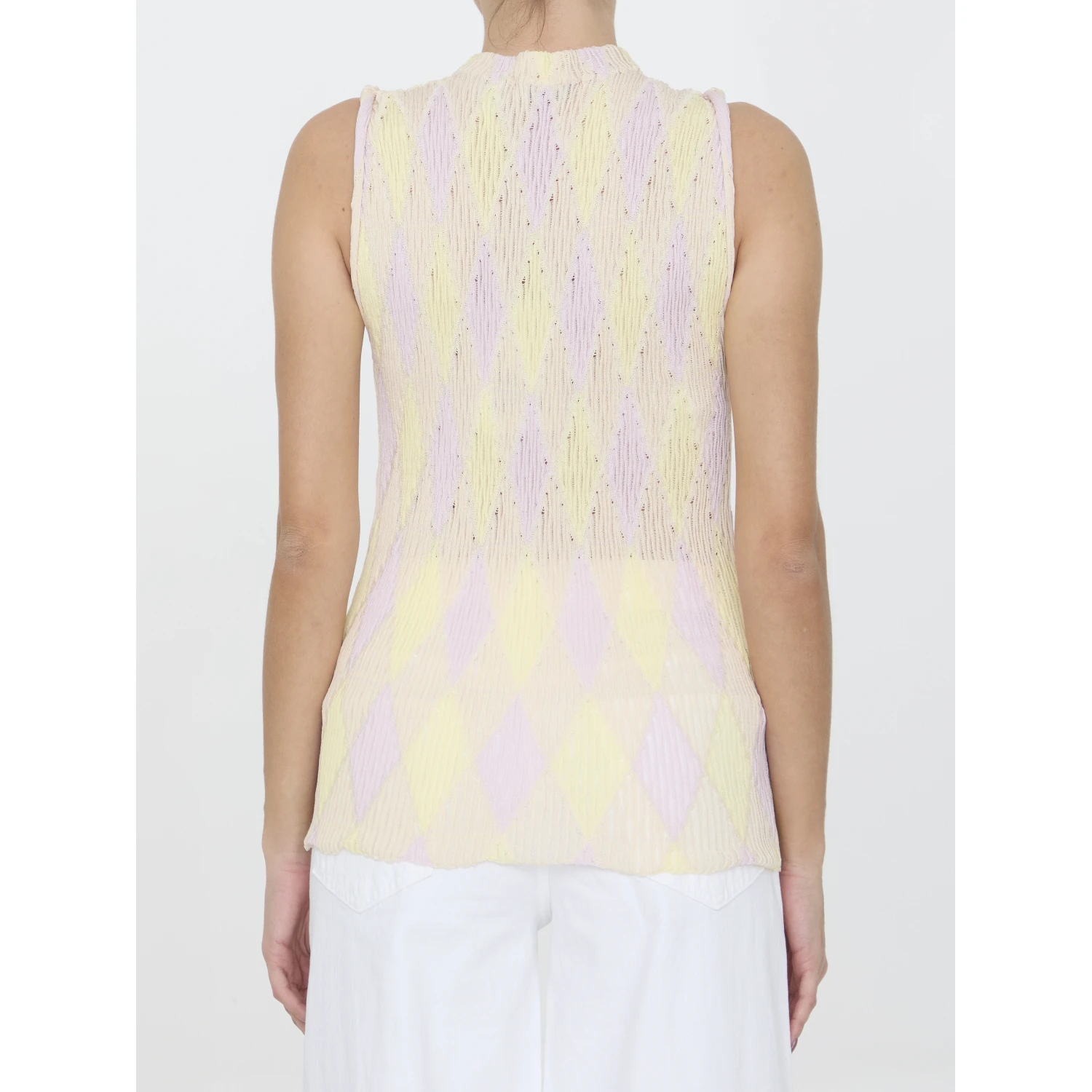 Crew-neck argyle intarsia-knit top