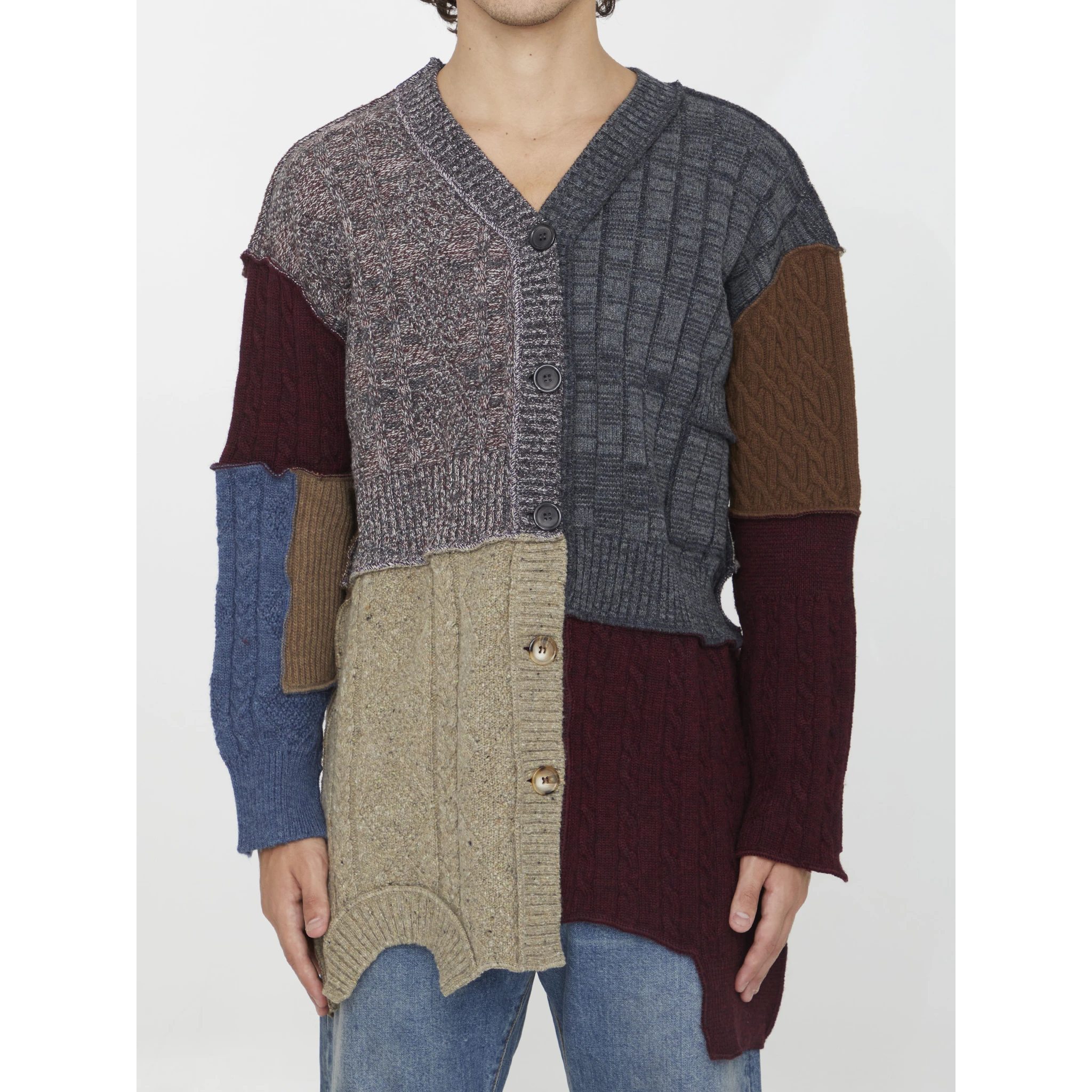 Patchwork distressed cardigan