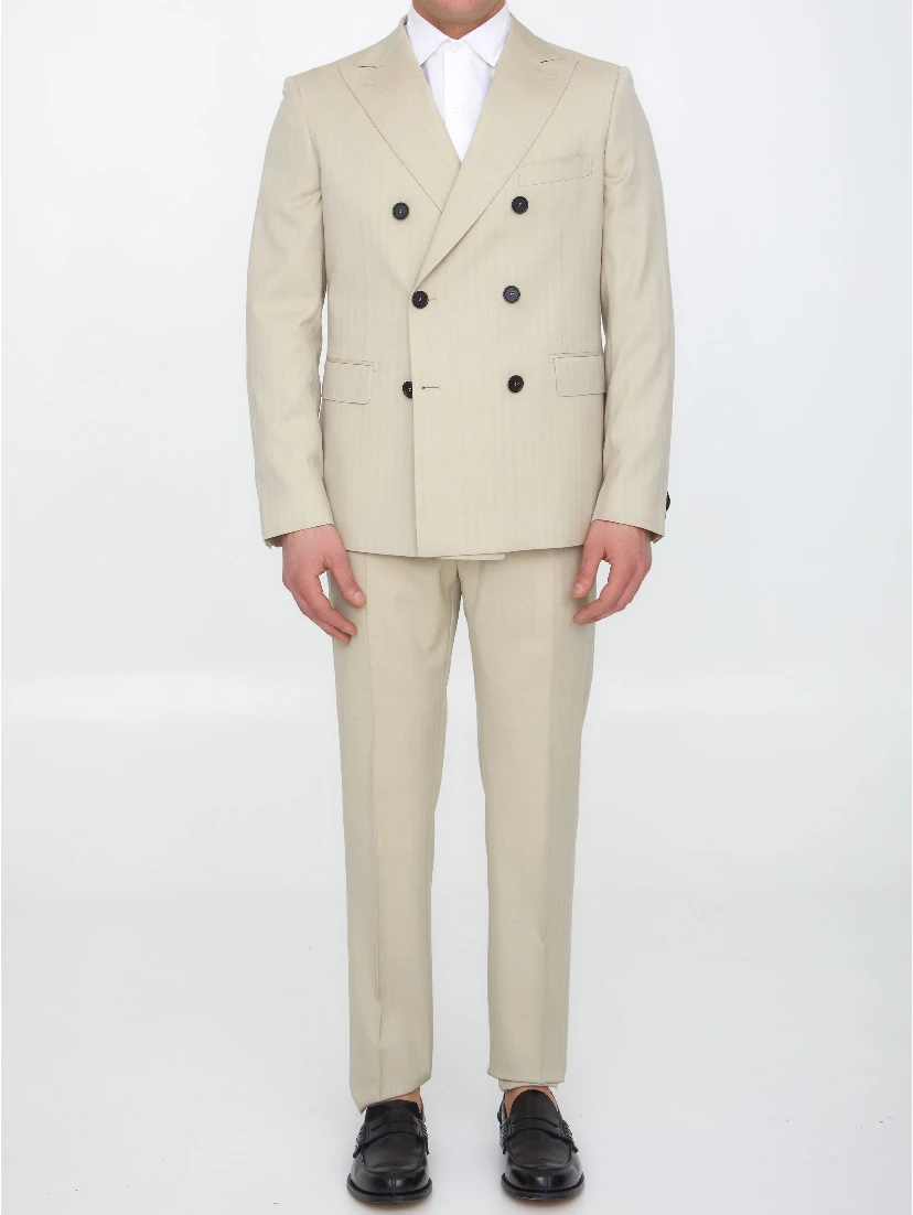 Sand-colored wool two-piece suit