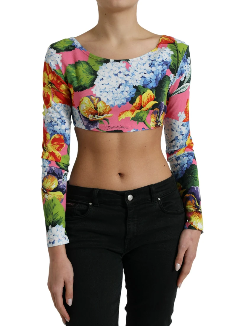 Multicolor Floral Long Sleeves Cropped Top