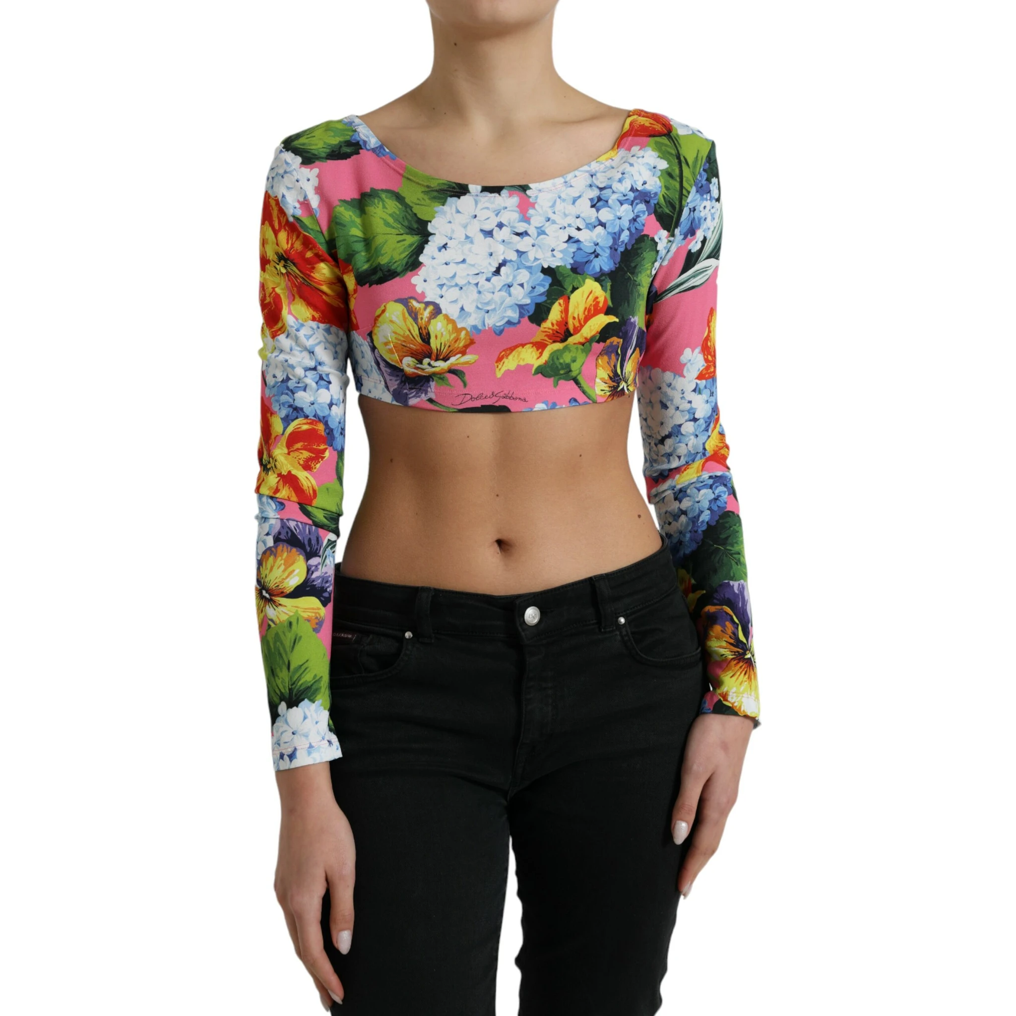 Multicolor Floral Long Sleeves Cropped Top