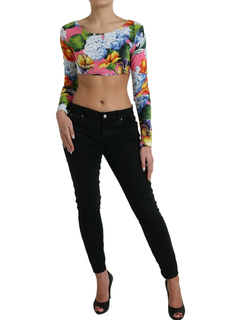 Multicolor Floral Long Sleeves Cropped Top