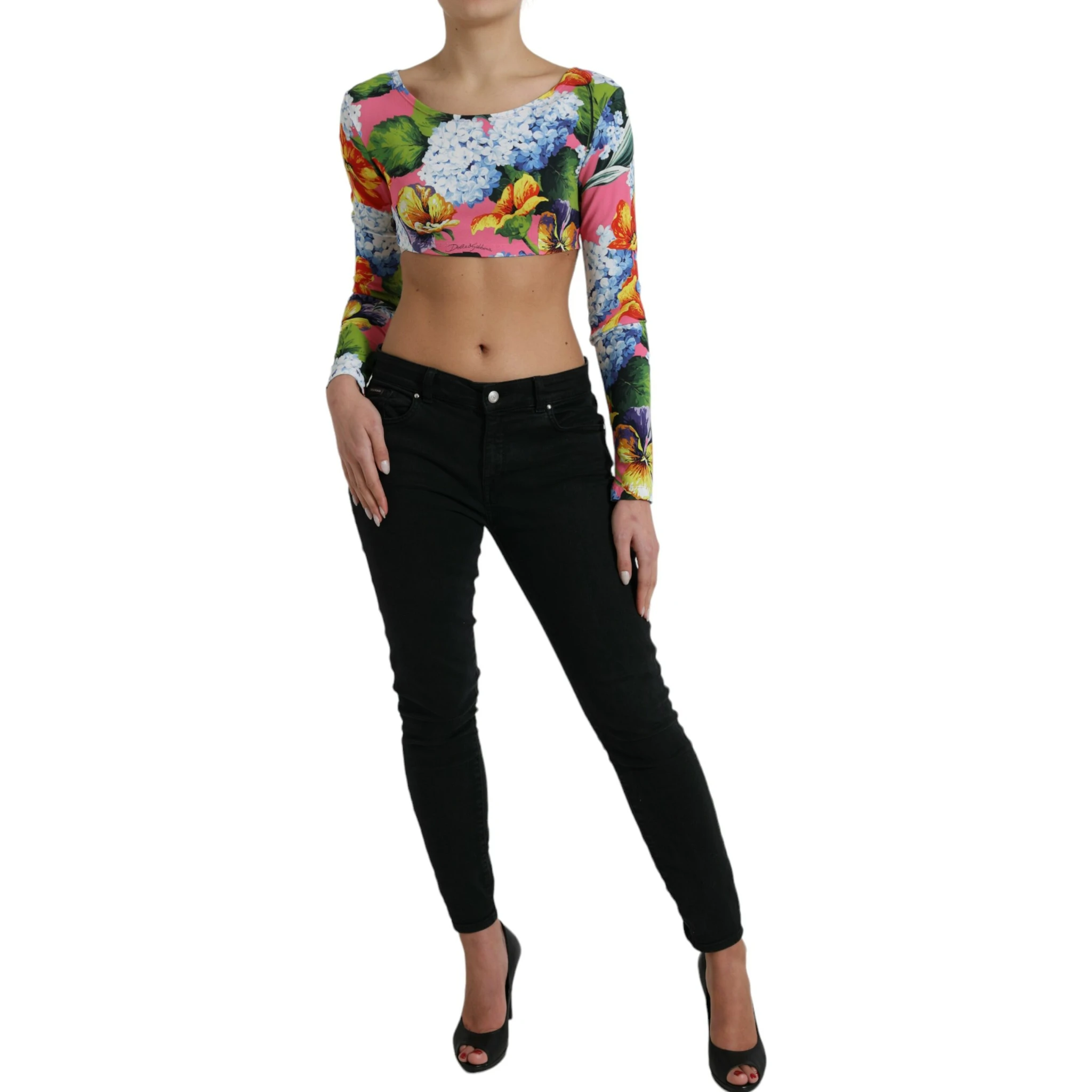 Multicolor Floral Long Sleeves Cropped Top