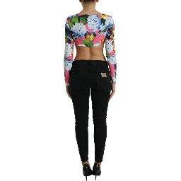 Multicolor Floral Long Sleeves Cropped Top