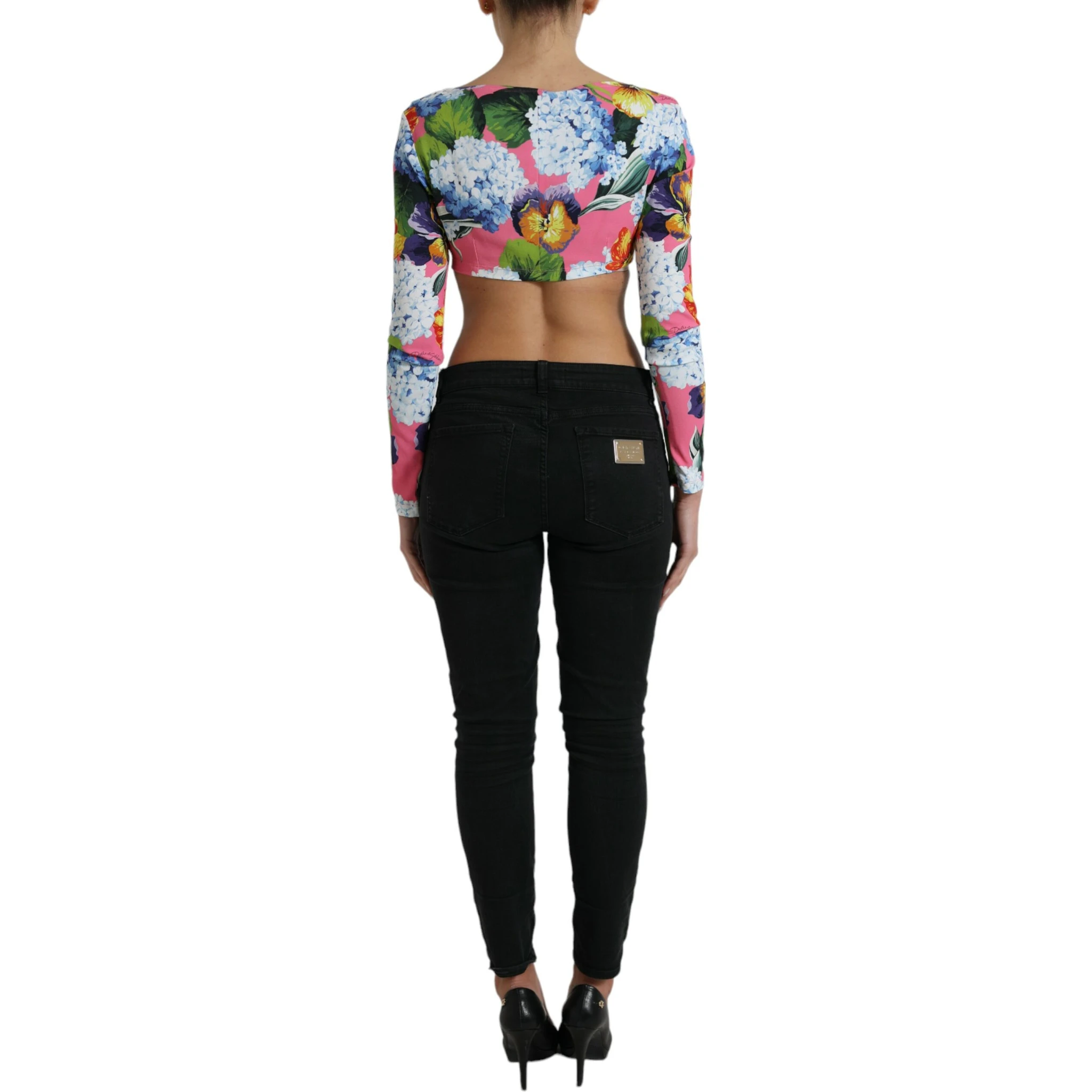 Multicolor Floral Long Sleeves Cropped Top