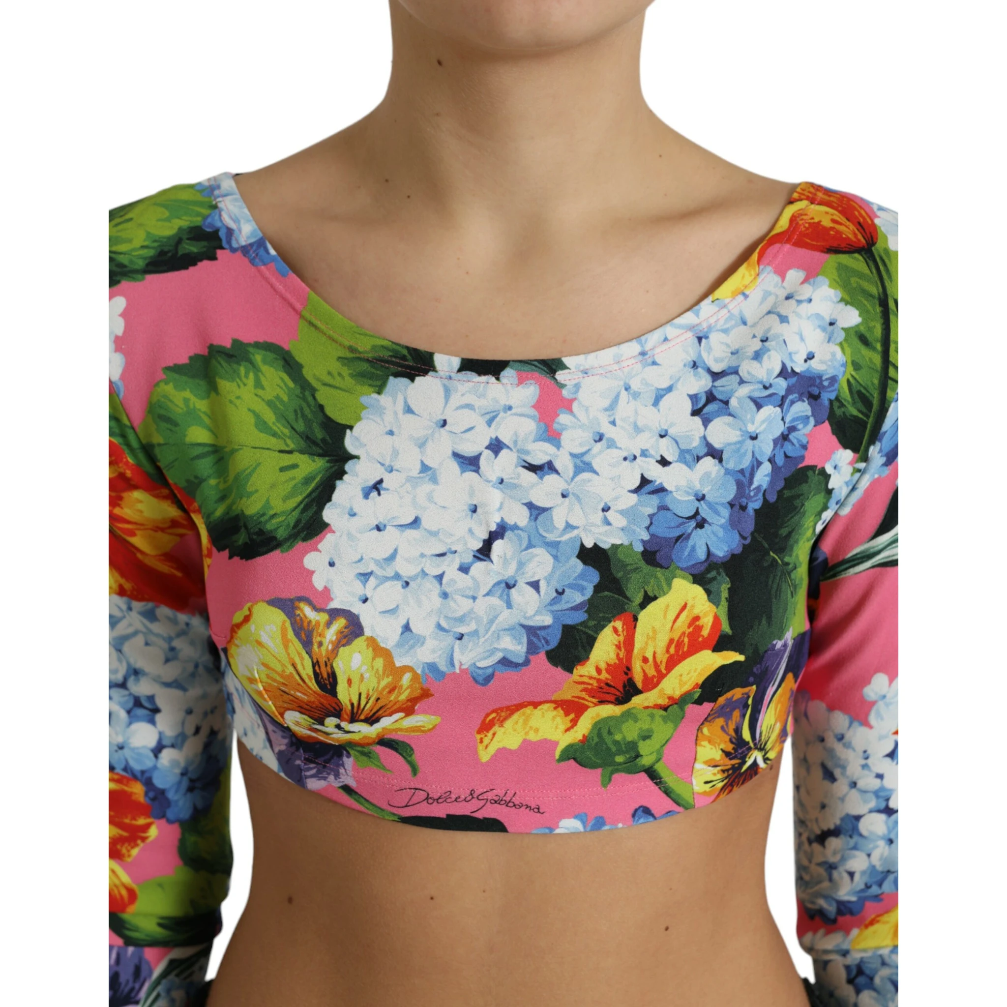 Multicolor Floral Long Sleeves Cropped Top