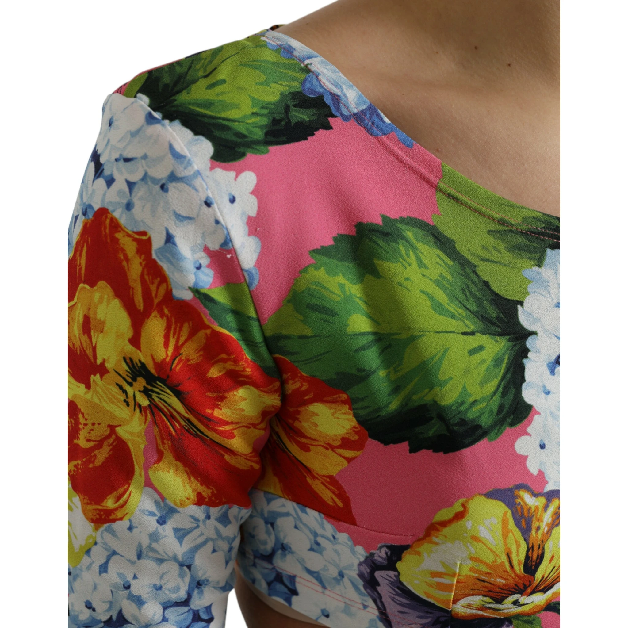 Multicolor Floral Long Sleeves Cropped Top