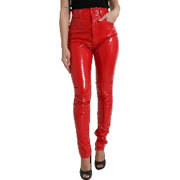 Shiny Red High Waist Skinny Pants