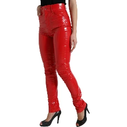 Shiny Red High Waist Skinny Pants