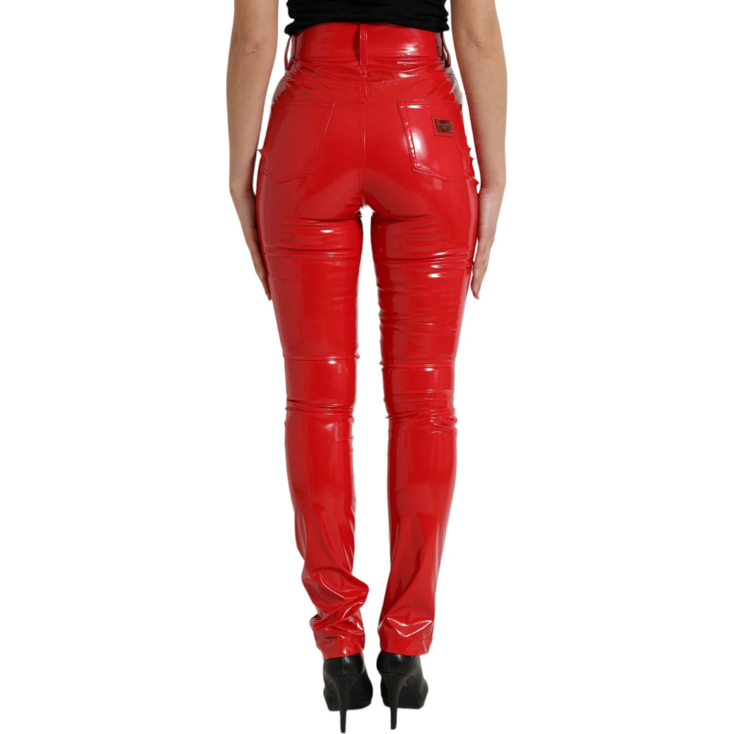 Shiny Red High Waist Skinny Pants