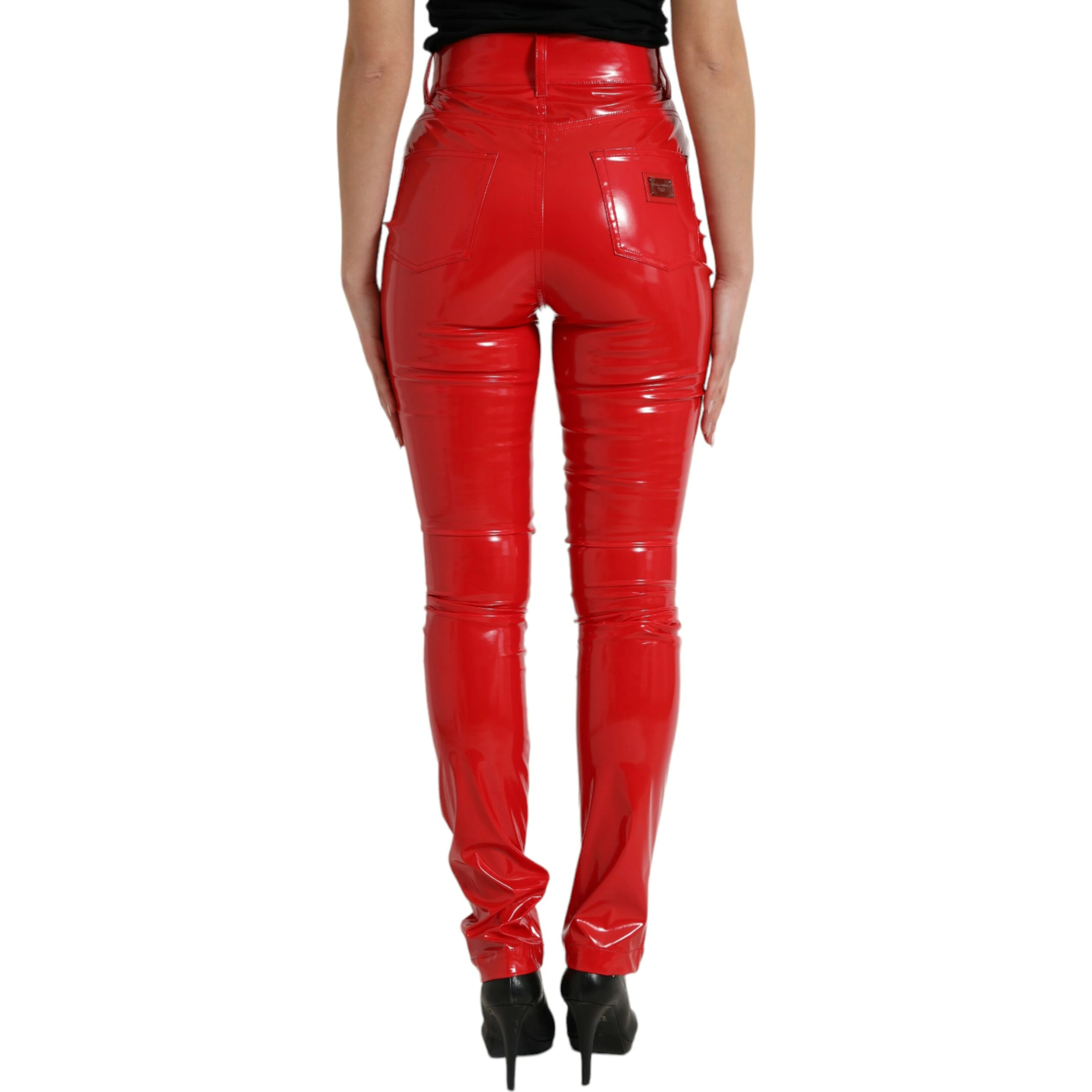 Shiny Red High Waist Skinny Pants