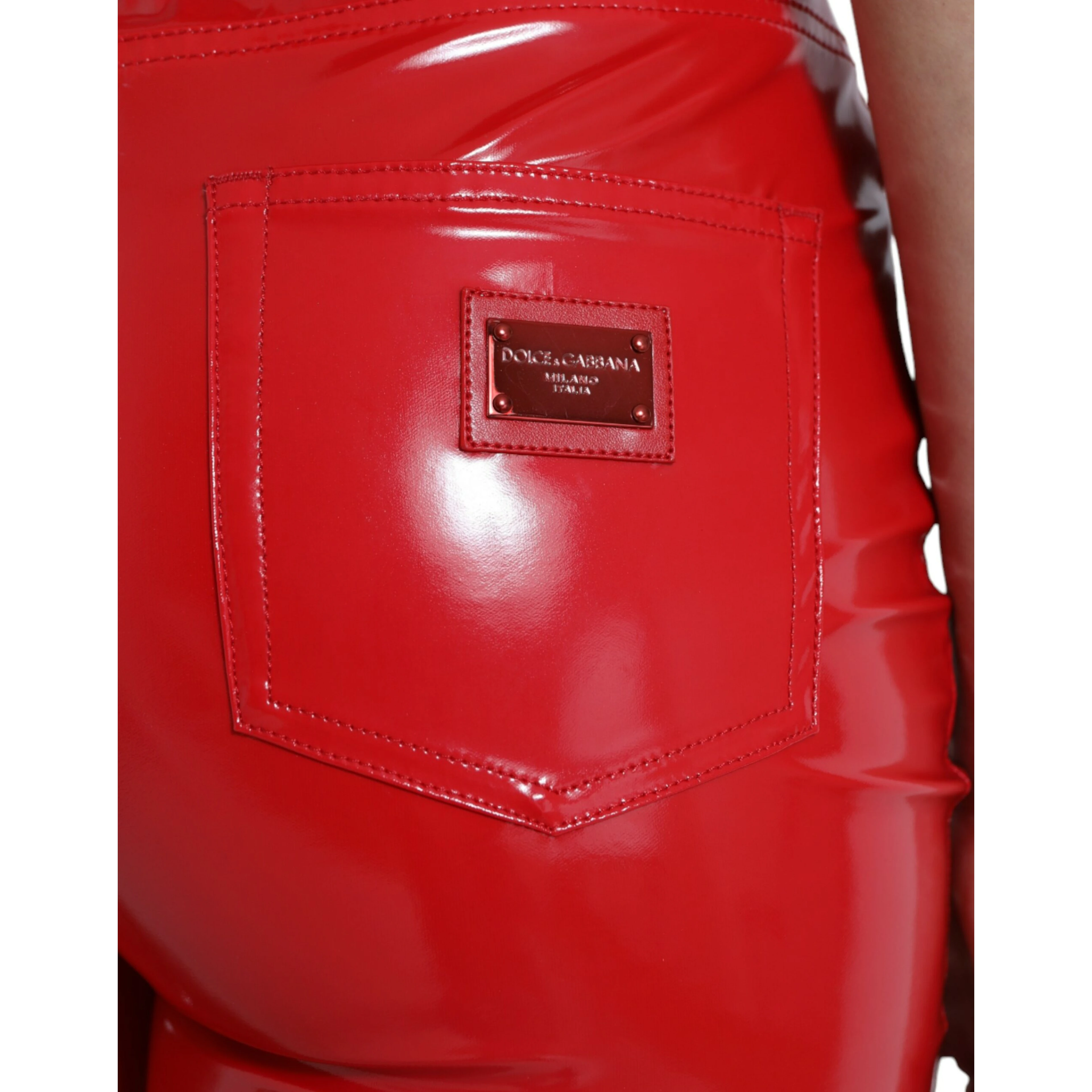 Shiny Red High Waist Skinny Pants