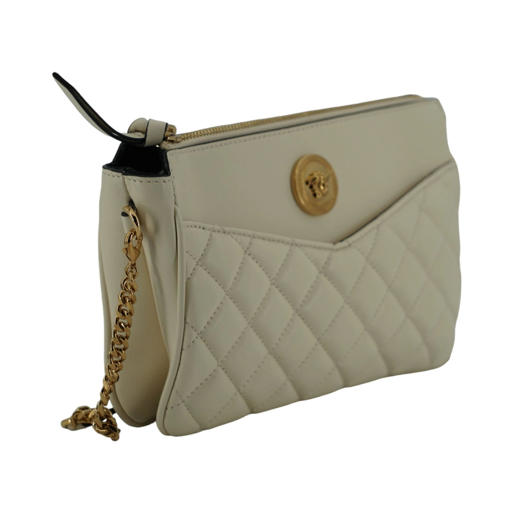 White Lamb Leather Pouch Crossbody Bag