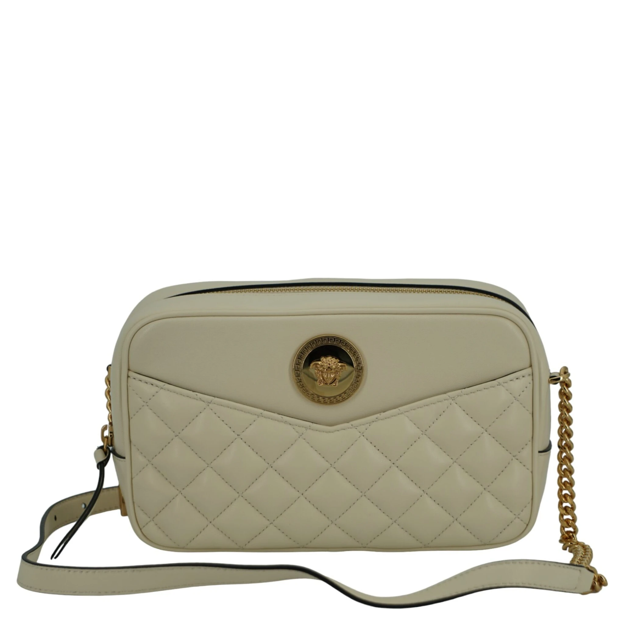 White Lamb Leather Medium Camera Shoulder Bag