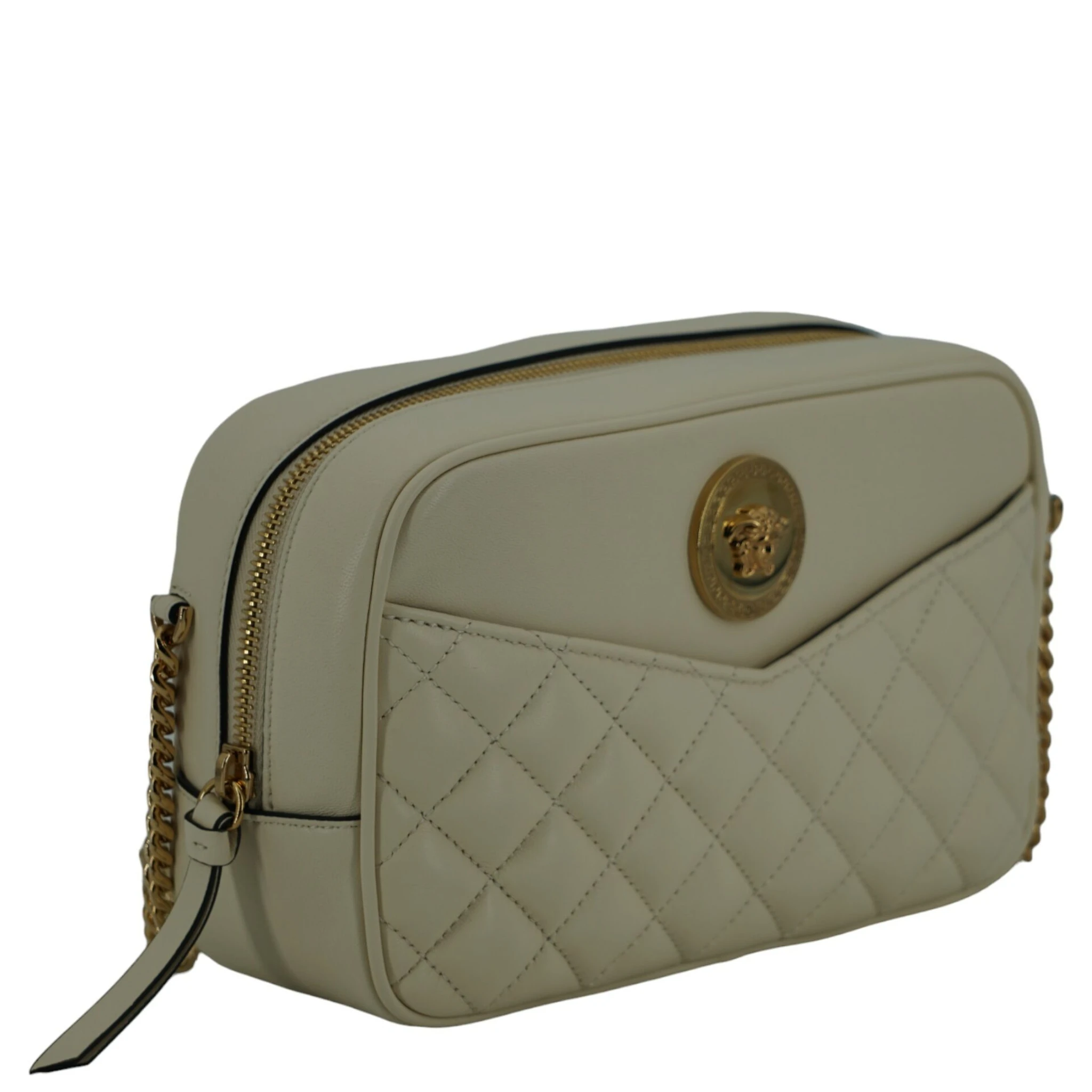 White Lamb Leather Medium Camera Shoulder Bag