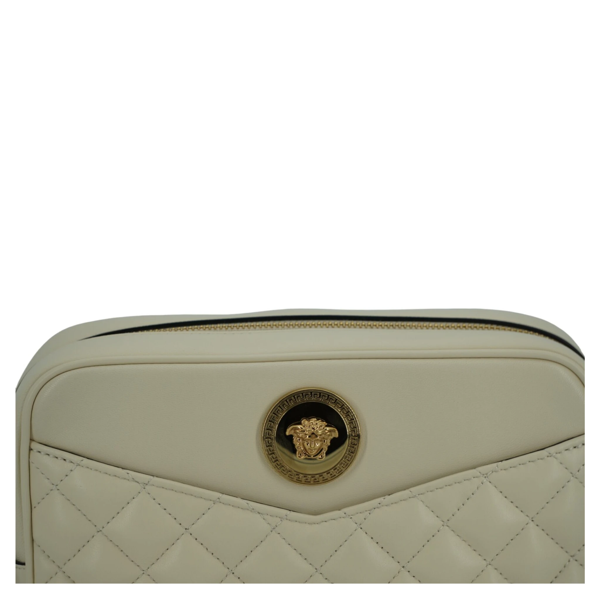 White Lamb Leather Medium Camera Shoulder Bag