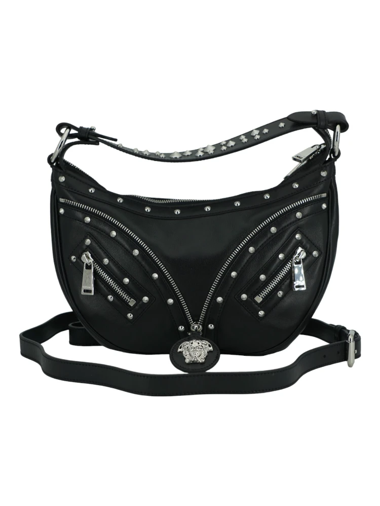 Black Calf Leather Small Hobo Shoulder Bag