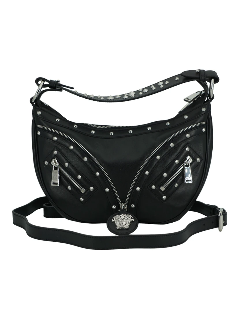 Black Calf Leather Small Hobo Shoulder Bag