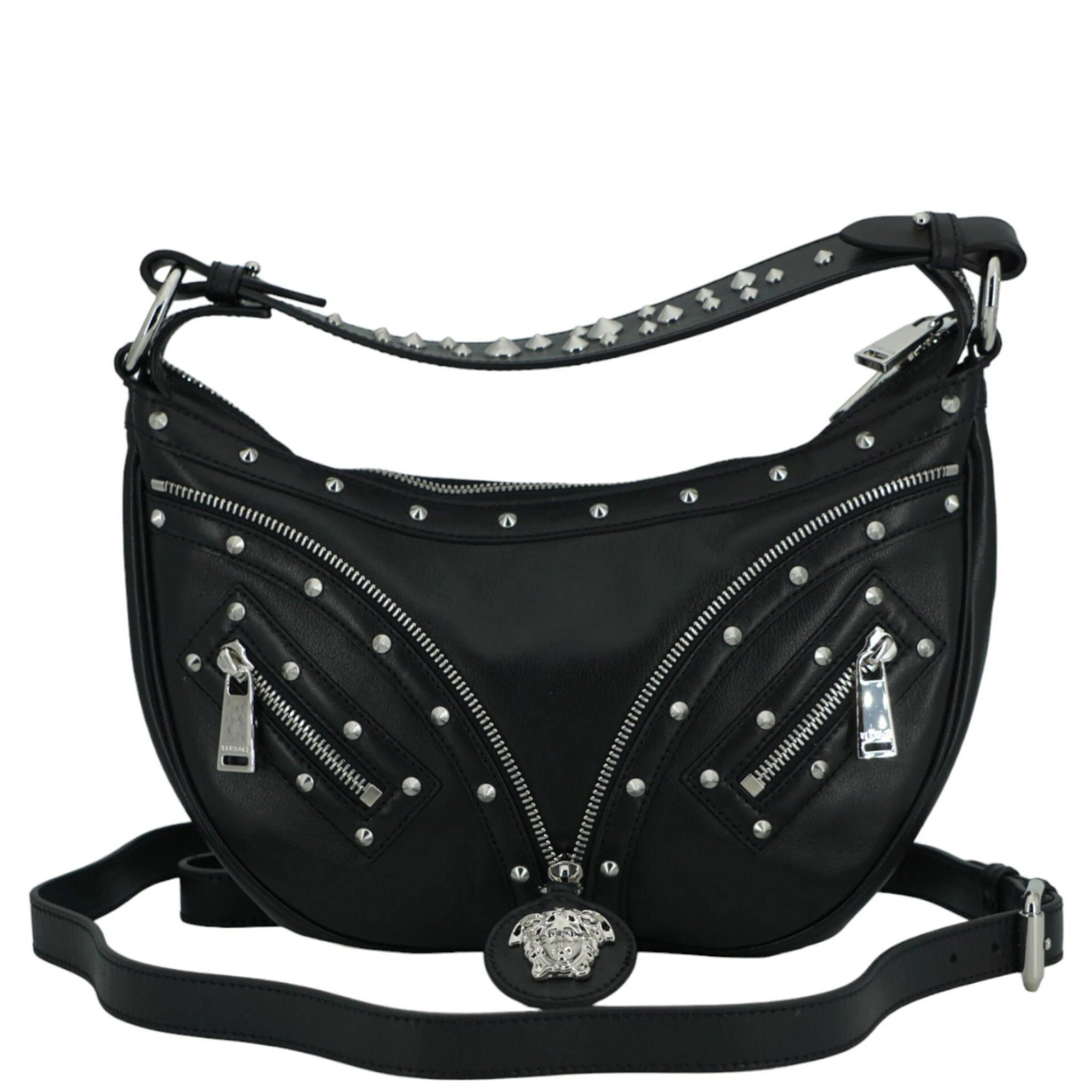 Black Calf Leather Small Hobo Shoulder Bag