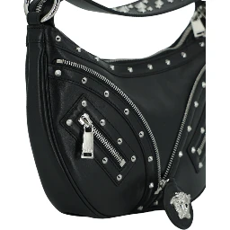 Black Calf Leather Small Hobo Shoulder Bag