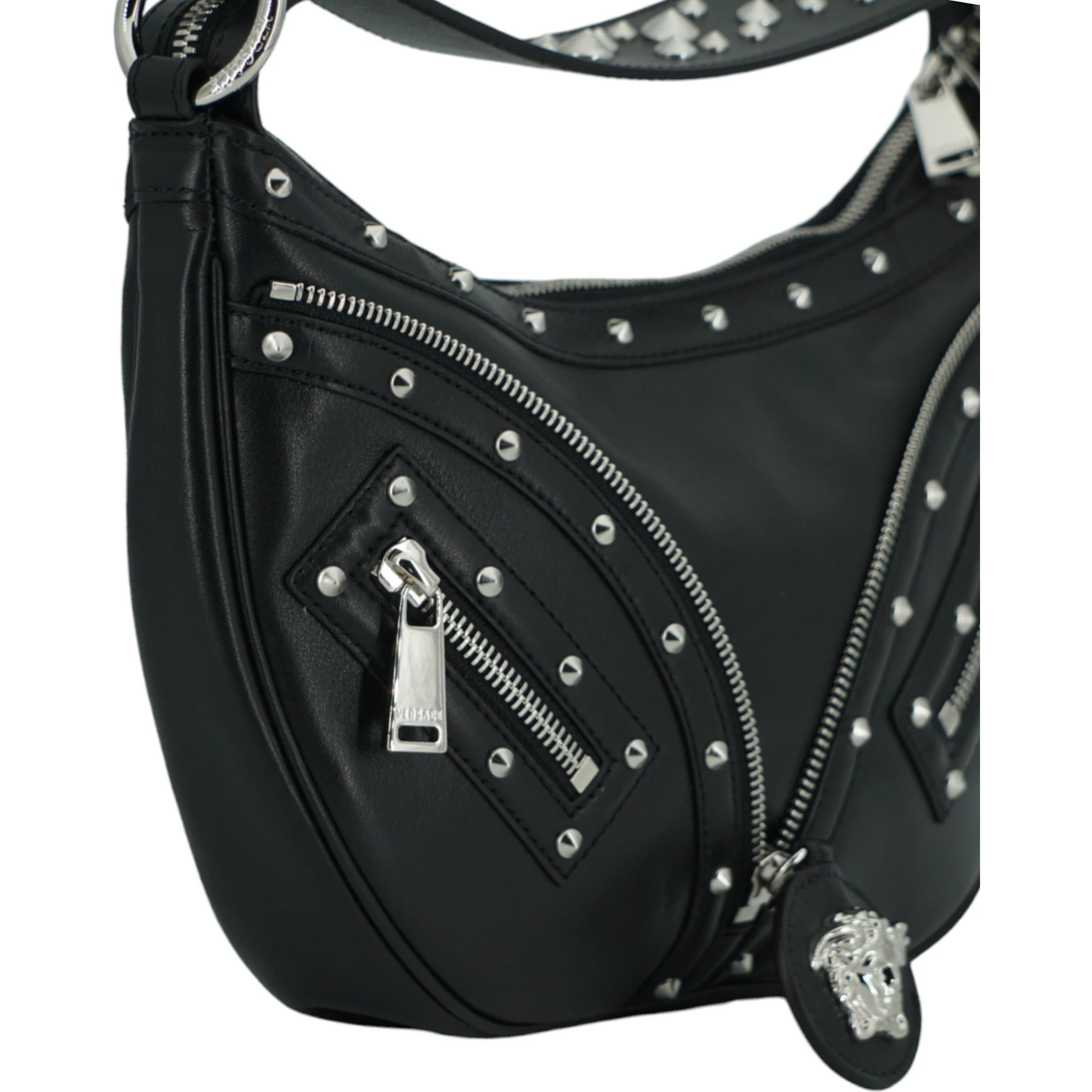 Black Calf Leather Small Hobo Shoulder Bag