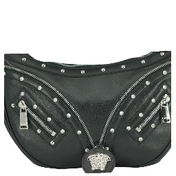 Black Calf Leather Small Hobo Shoulder Bag