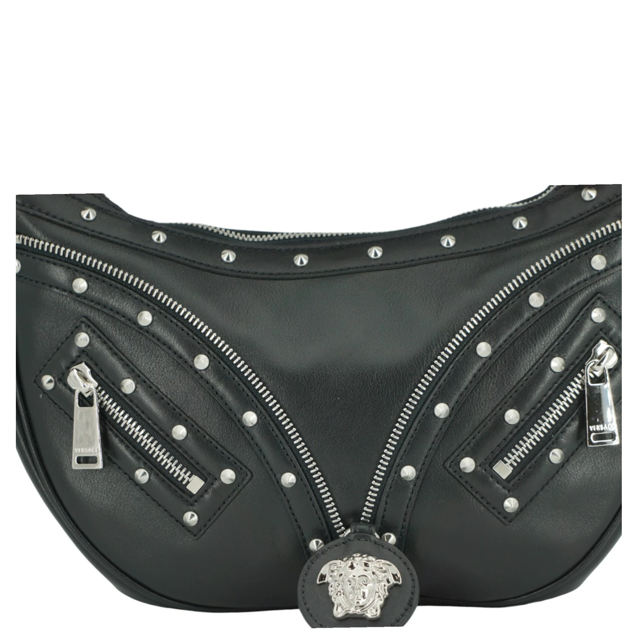 Black Calf Leather Small Hobo Shoulder Bag