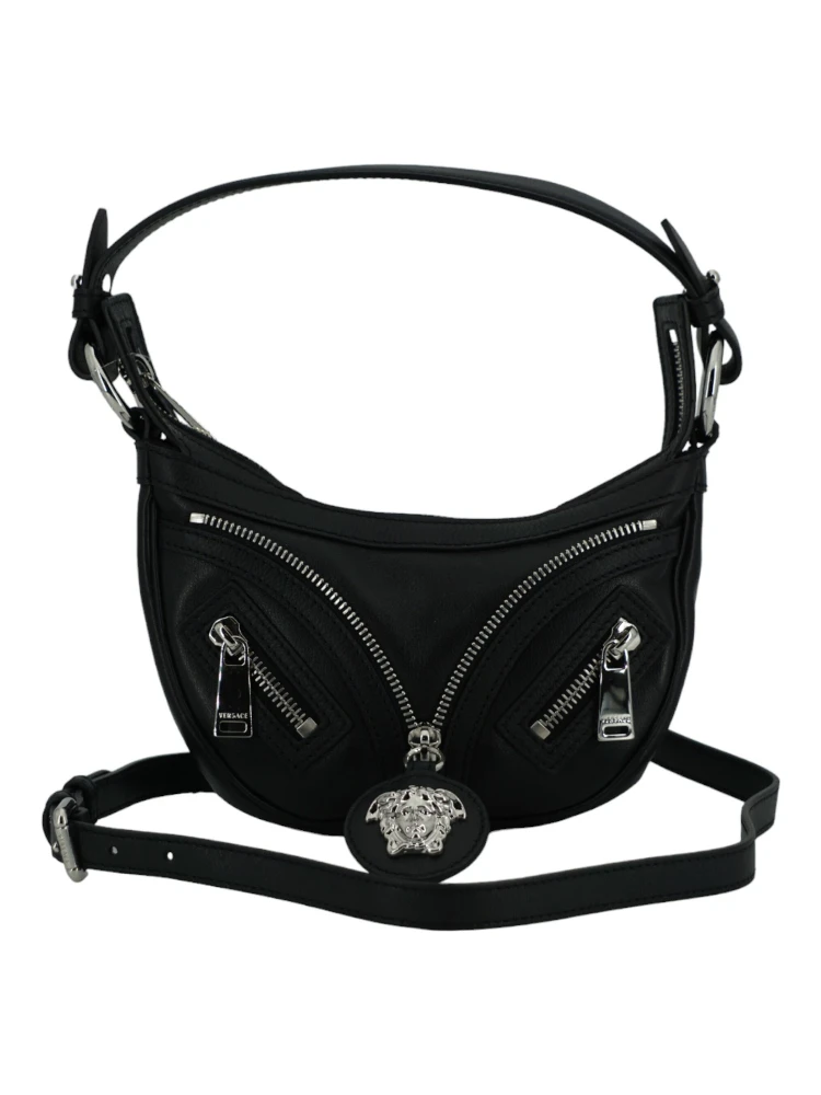 Black Calf Leather Hobo Mini Shoulder Bag