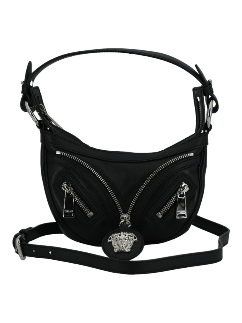 Black Calf Leather Hobo Mini Shoulder Bag