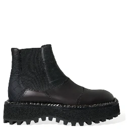 Black Leather Slip On Stretch Chelsea Boots Shoes