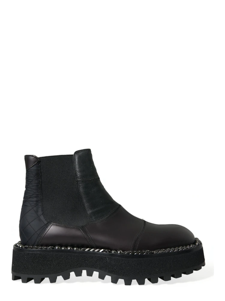 Black Leather Slip On Stretch Chelsea Boots Shoes