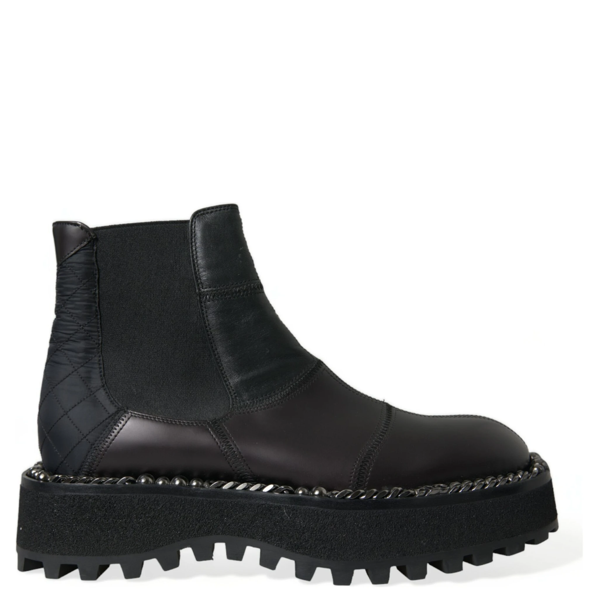 Black Leather Slip On Stretch Chelsea Boots Shoes