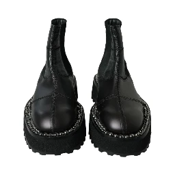 Black Leather Slip On Stretch Chelsea Boots Shoes