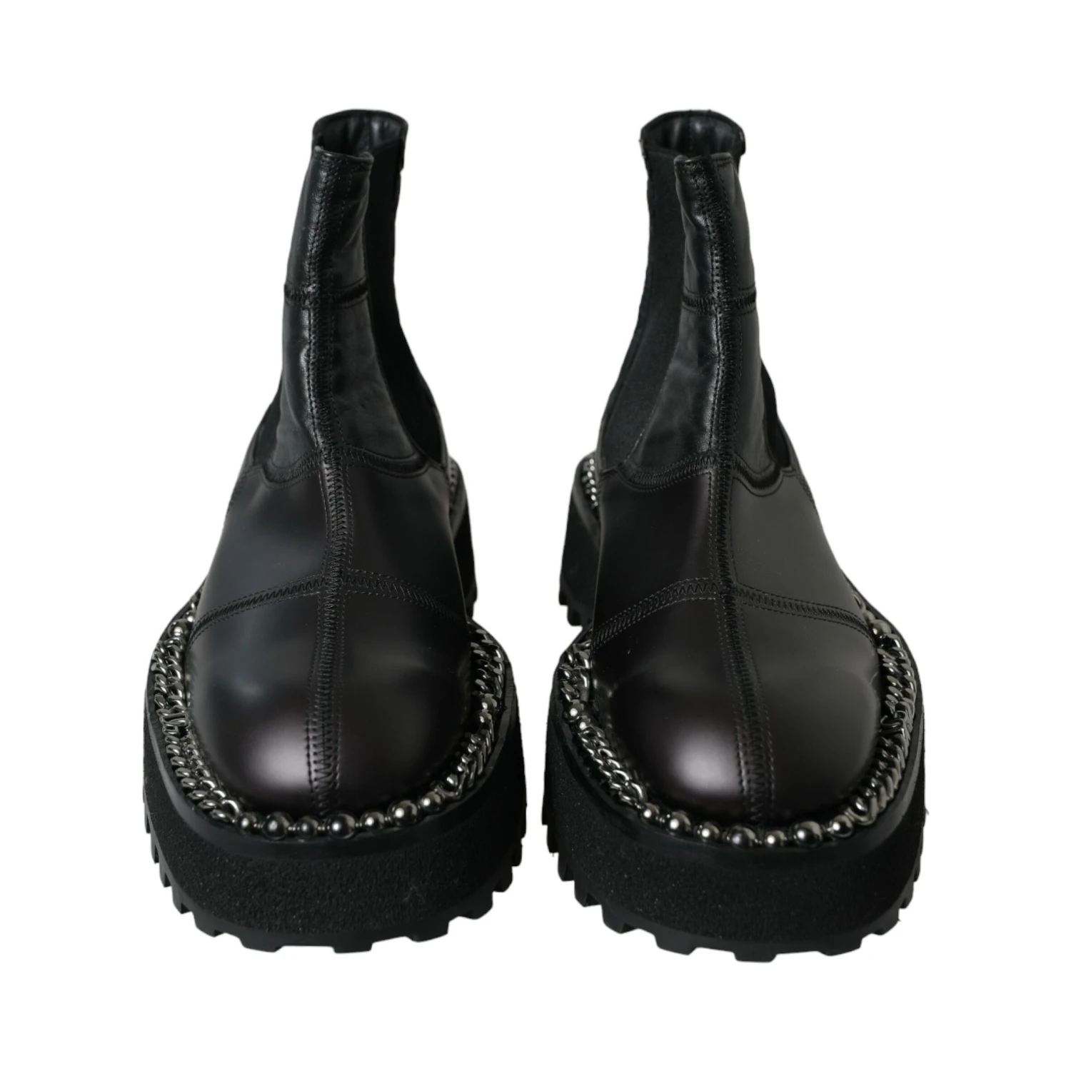 Black Leather Slip On Stretch Chelsea Boots Shoes