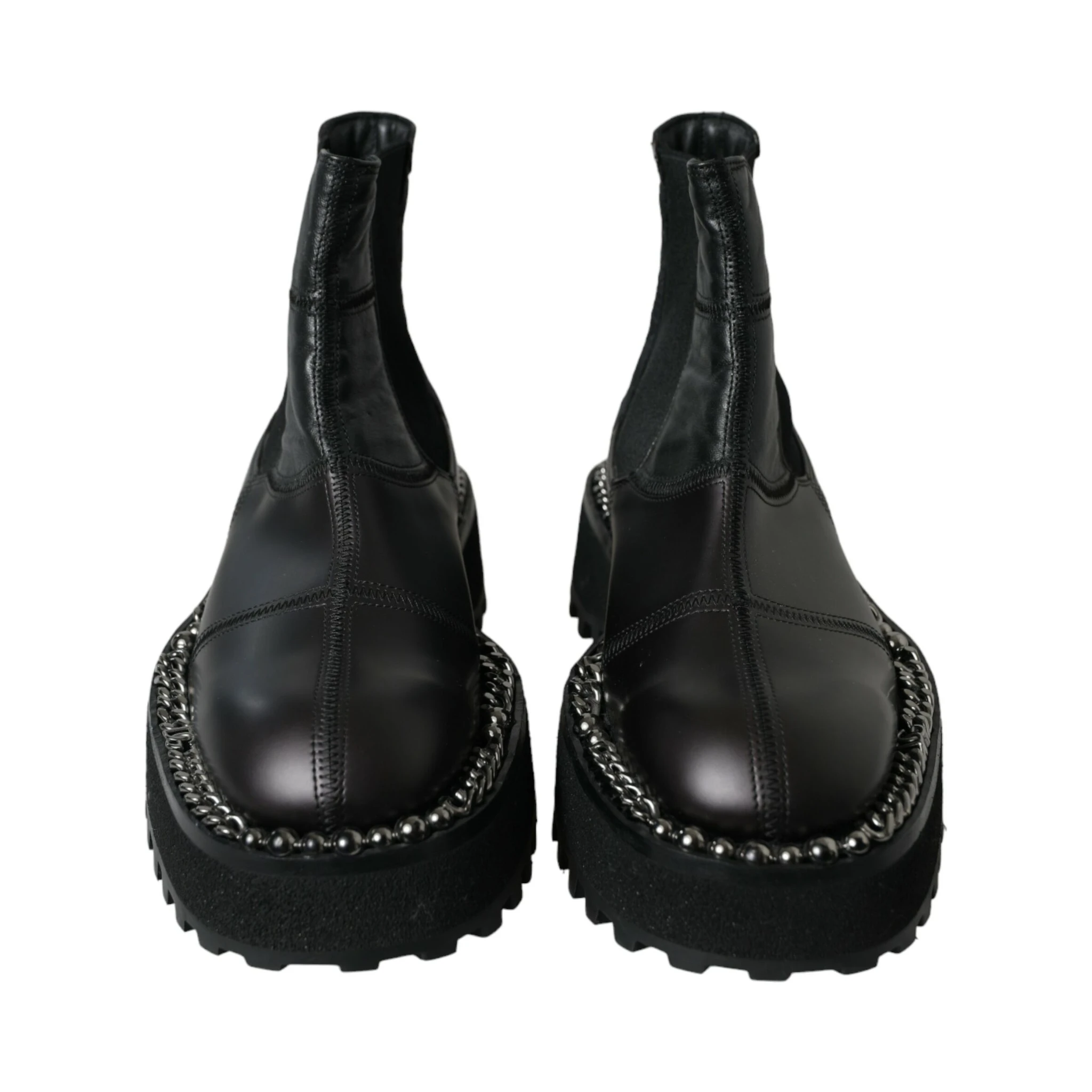 Black Leather Slip On Stretch Chelsea Boots Shoes