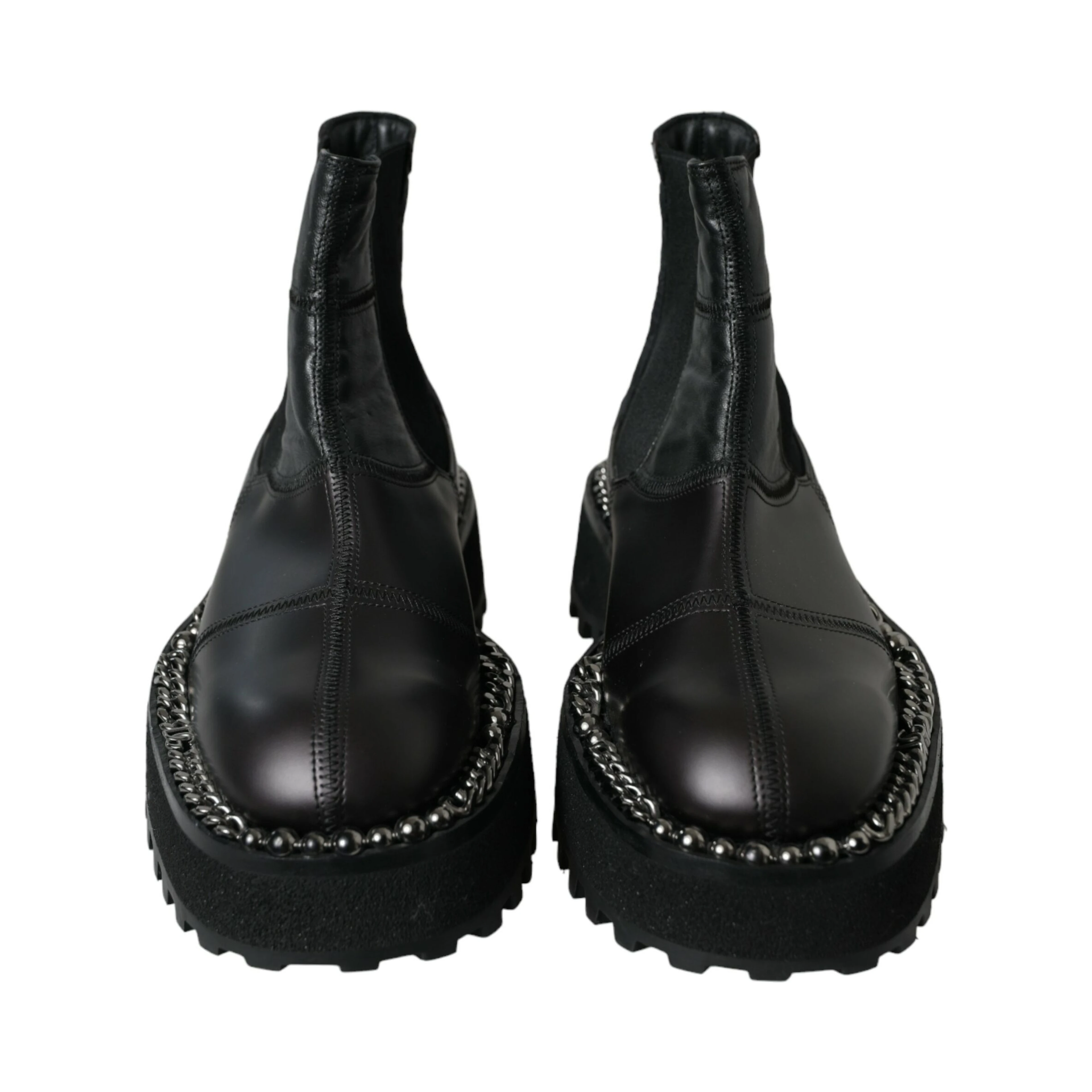 Black Leather Slip On Stretch Chelsea Boots Shoes
